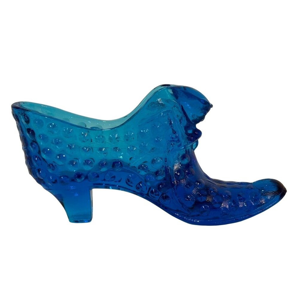 Fenton Blue Glass Shoe Figurine Hobnail Art Collectible Slipper VTG Chic Decor